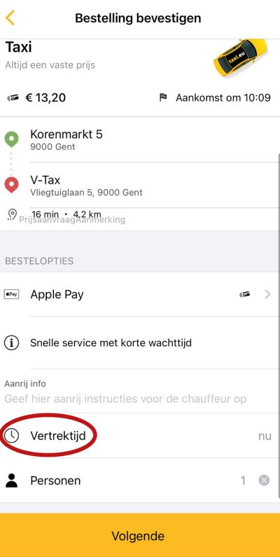 Taxi reserveren in de Taxi.eu app