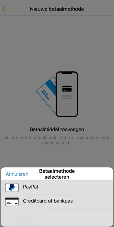 Betalingsmiddel toevoegen in de Taxi.eu app