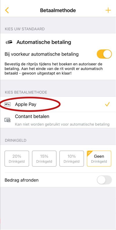 Betalingsmiddel toevoegen in de Taxi.eu app